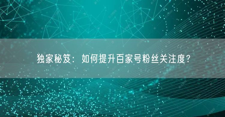 独家秘笈:如何提升百家号粉丝关注度?