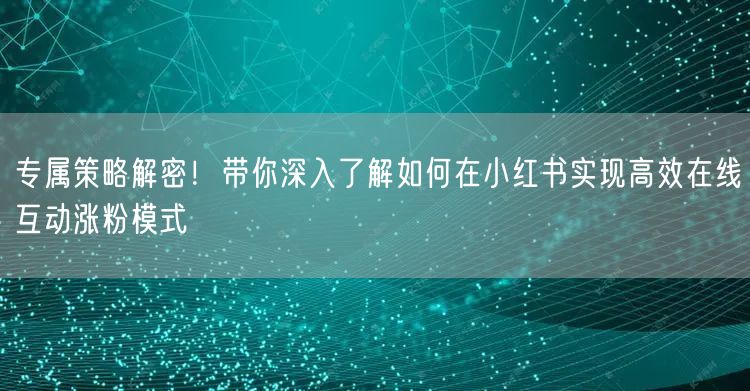 专属策略解密!带你深入了解如何在小红书实现高效在线互动涨粉模式